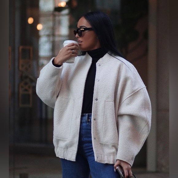 ZARA OVERSIZED TEXTURED BOMBER JACKET - Picture 8 of 16